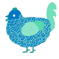 A sapphire and mint chicken with a double-lace pattern