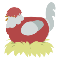 A red and silver chicken with a head pattern