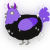 A black and blurple chicken with a head pattern