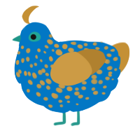 A sapphire and gold chicken with a speckle pattern