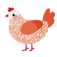A cream and vermilion chicken with a double-lace pattern