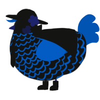 A black and ultramarine chicken with a lace pattern