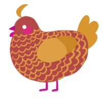 A red and orange chicken with a lace pattern