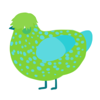 A grass and aqua chicken with a speckle pattern