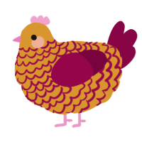 A orange and maroon chicken with a lace pattern