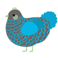 A grey and cerulean chicken with a lace pattern