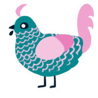 Ocean Sunrise, a teal and pink chicken with a lace pattern