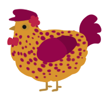 A orange and maroon chicken with a speckle pattern