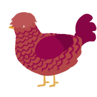 A red and maroon chicken with a lace pattern