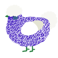 A indigo and white chicken with a double-lace pattern