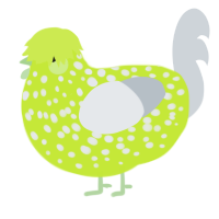 A lime and mist chicken with a speckle pattern