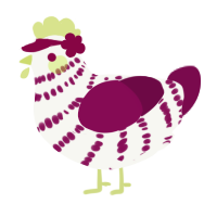 A white and wine chicken with a bar pattern