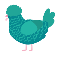 A teal and turquoise chicken with a lace pattern