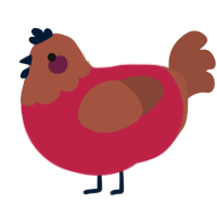A crimson and russet chicken with a head pattern