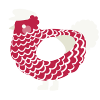 A crimson and white chicken with a lace pattern