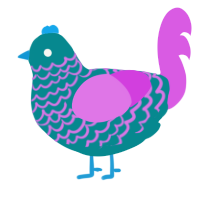 A teal and orchid chicken with a lace pattern