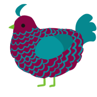 A maroon and teal chicken with a lace pattern