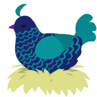 A navy and teal chicken with a lace pattern