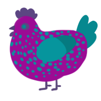 A plum and teal chicken with a speckle pattern