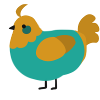 A turquoise and ochre chicken with a head pattern
