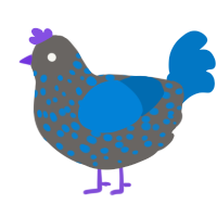 A grey and sapphire chicken with a speckle pattern