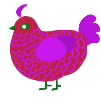 A crimson and amethyst chicken with a lace pattern