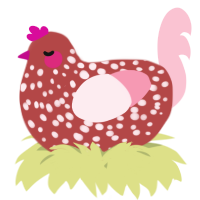 A red and rose chicken with a speckle pattern