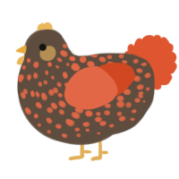 A bark and vermilion chicken with a speckle pattern