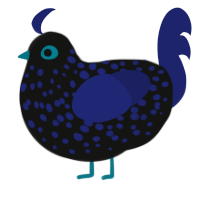 A black and navy chicken with a speckle pattern