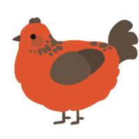 A vermilion and bark chicken with a neck-speckle pattern