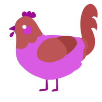 A orchid and red chicken with a head pattern