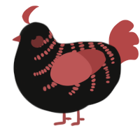 A black and red chicken with a half-bar pattern