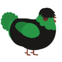 A sable and viridian chicken with a head pattern