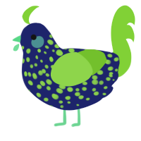 A navy and grass chicken with a speckle pattern