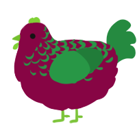 A maroon and viridian chicken with a half-lace pattern