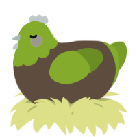 A bark and chartreuse chicken with a head pattern