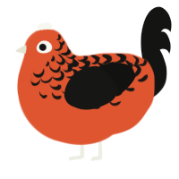 A vermilion and black chicken with a half-lace pattern