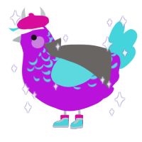 A amethyst and aqua chicken with a half-lace pattern