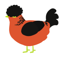 A vermilion and black chicken with a neck-band pattern