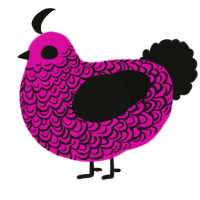 A fuchsia and black chicken with a double-lace pattern