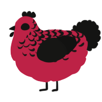 A crimson and black chicken with a half-lace pattern