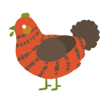 A vermilion and bark chicken with a bar pattern