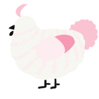 A white and rose chicken with a bar pattern