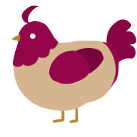 A beige and maroon chicken with a head pattern
