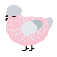 A rose and mist chicken with a speckle pattern