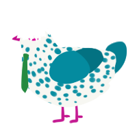 A white and sea chicken with a speckle pattern