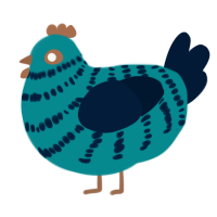 A teal and tumblr chicken with a bar pattern