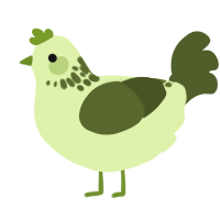 A apple and olive chicken with a neck-speckle pattern
