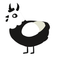A sable and white chicken with a head pattern