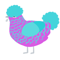 A orchid and aqua chicken with a lace pattern